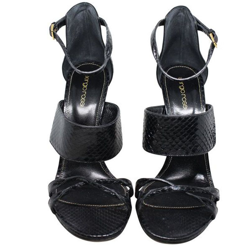 

Sergio Rossi Black Snakeskin Ankle Strap Buckle Sandals Size