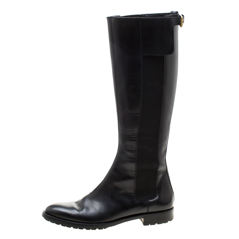 

Sergio Rossi Black Leather And Elastic Detail Knee Length Boots Size