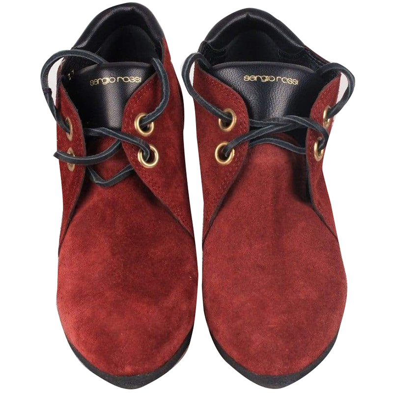 

Sergio Rossi Burgundy Suede Lace Up Ankle Boots Size