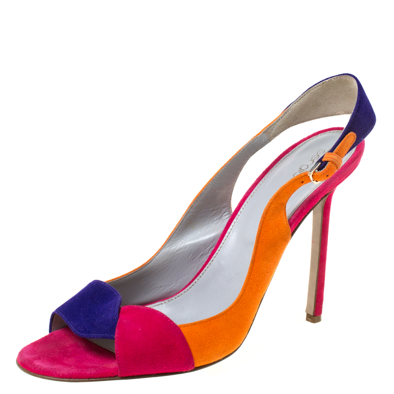 Sergio Rossi Multicolor Suede Open Toe Slingback Sandals Size 40