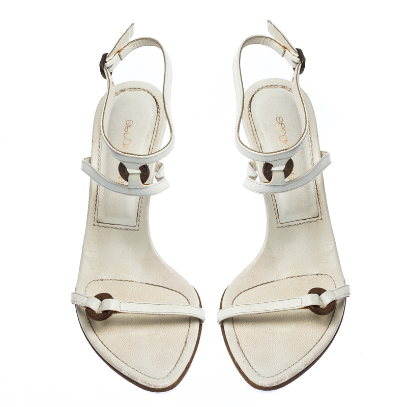 Pre-owned Sergio Rossi White Leather Ankle Strap Sandals Size 36.5
