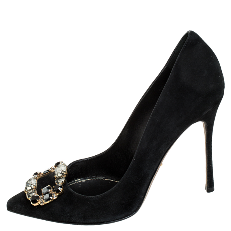 

Sergio Rossi Black Crystal Embellished Suede Pointed Toe Pumps Size