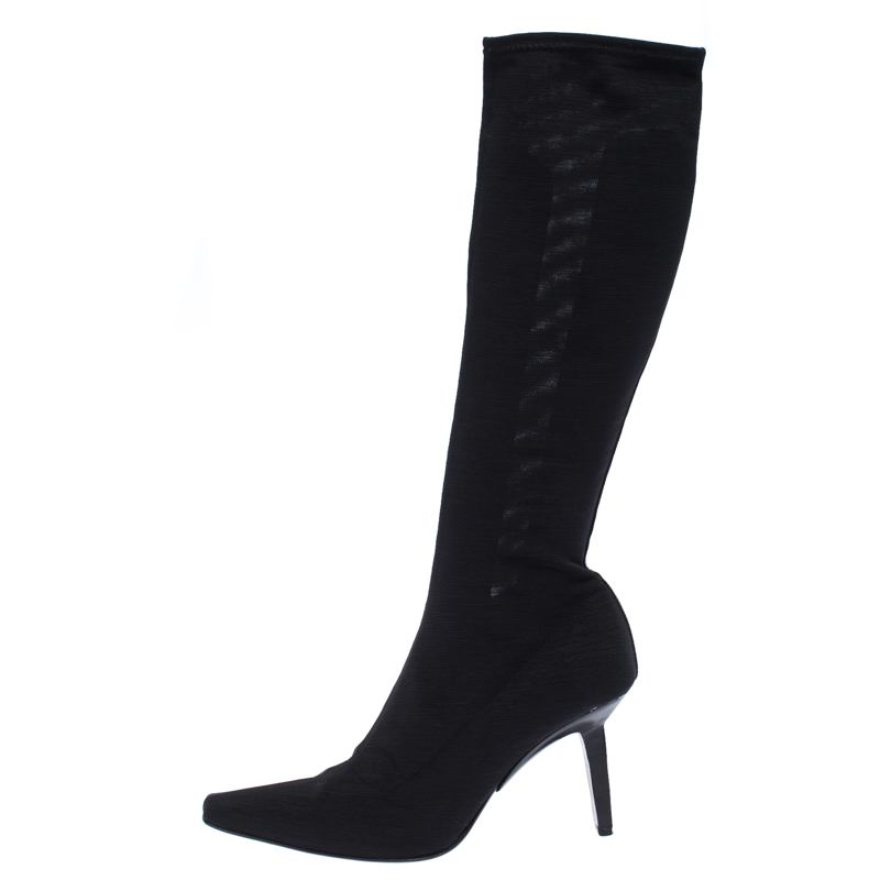 

Sergio Rossi Black Stretch Fabric Knee Length Boots Size