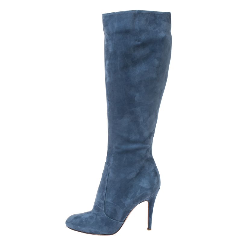 

Sergio Rossi Blue Nubuck Round Toe Mid Calf Boots Size