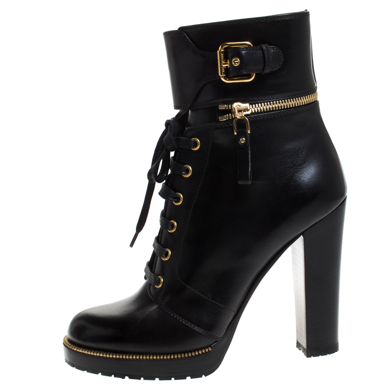 

Sergio Rossi Black Leather Zip and Buckle Ankle Boots Size