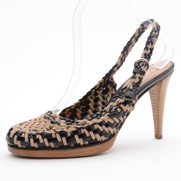 Pre Owned Sergio Rossi Pelle Woven Slingbacks Size 38