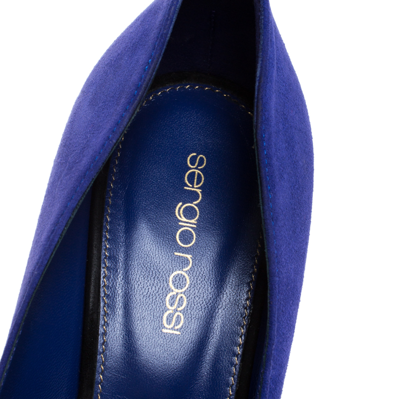 Pre-owned Sergio Rossi Purple Suede Cachet Platform Pumps Size 36 In Blue