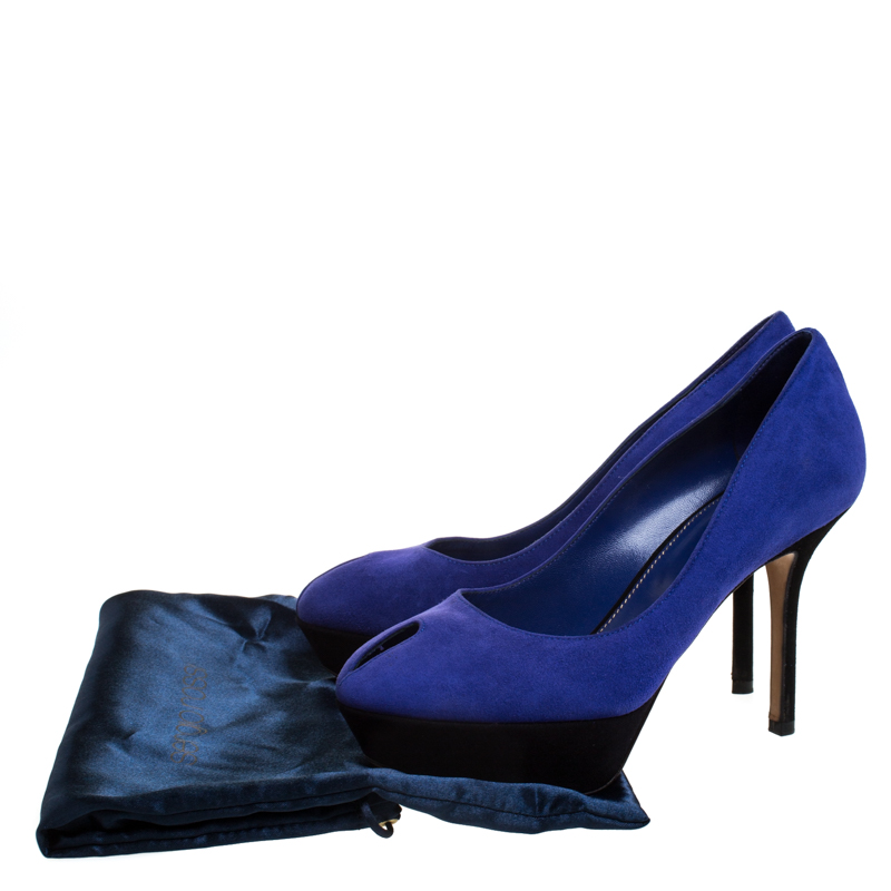 Pre-owned Sergio Rossi Purple Suede Cachet Platform Pumps Size 36 In Blue