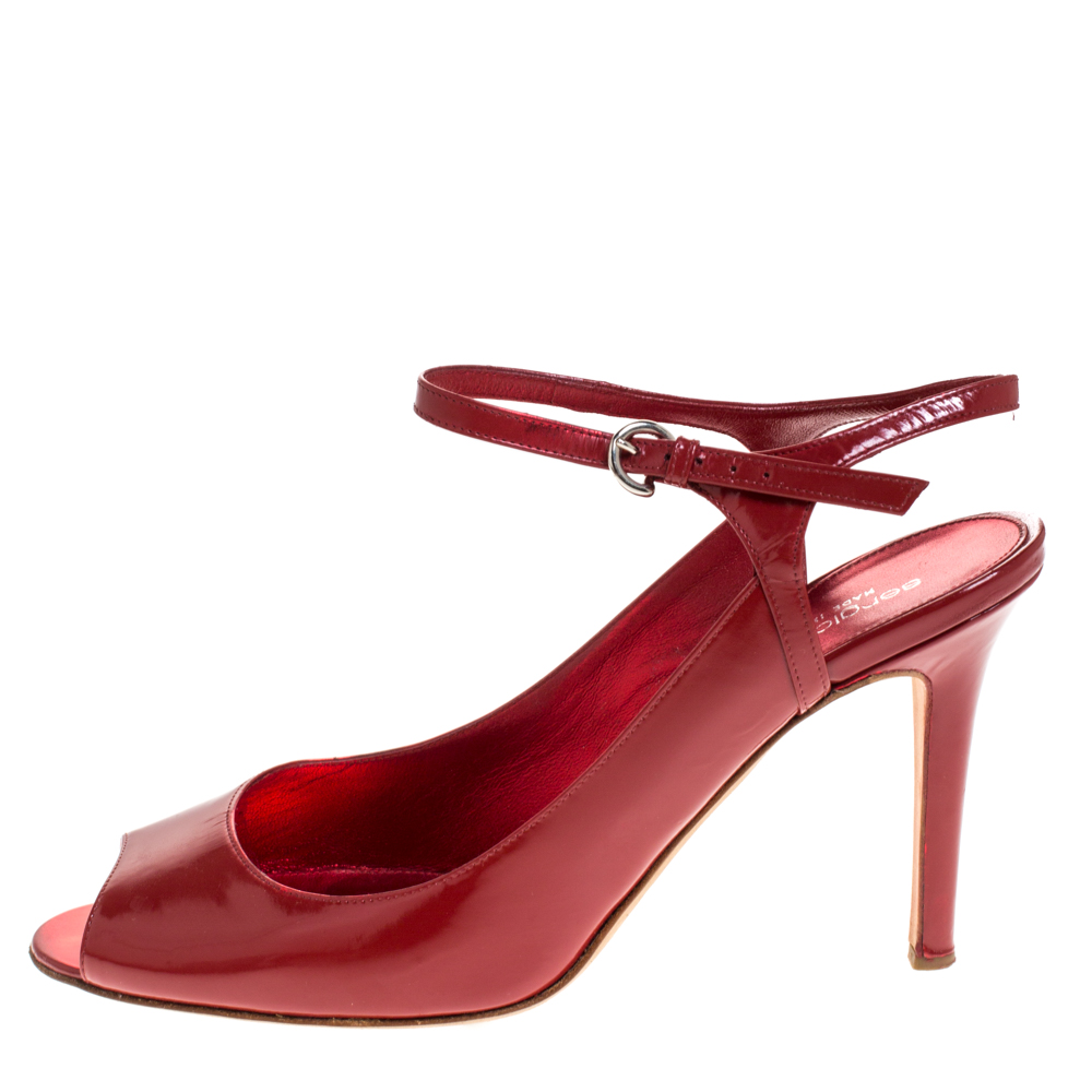 

Sergio Rossi Red Leather Peep Toe Slingback Sandals Size