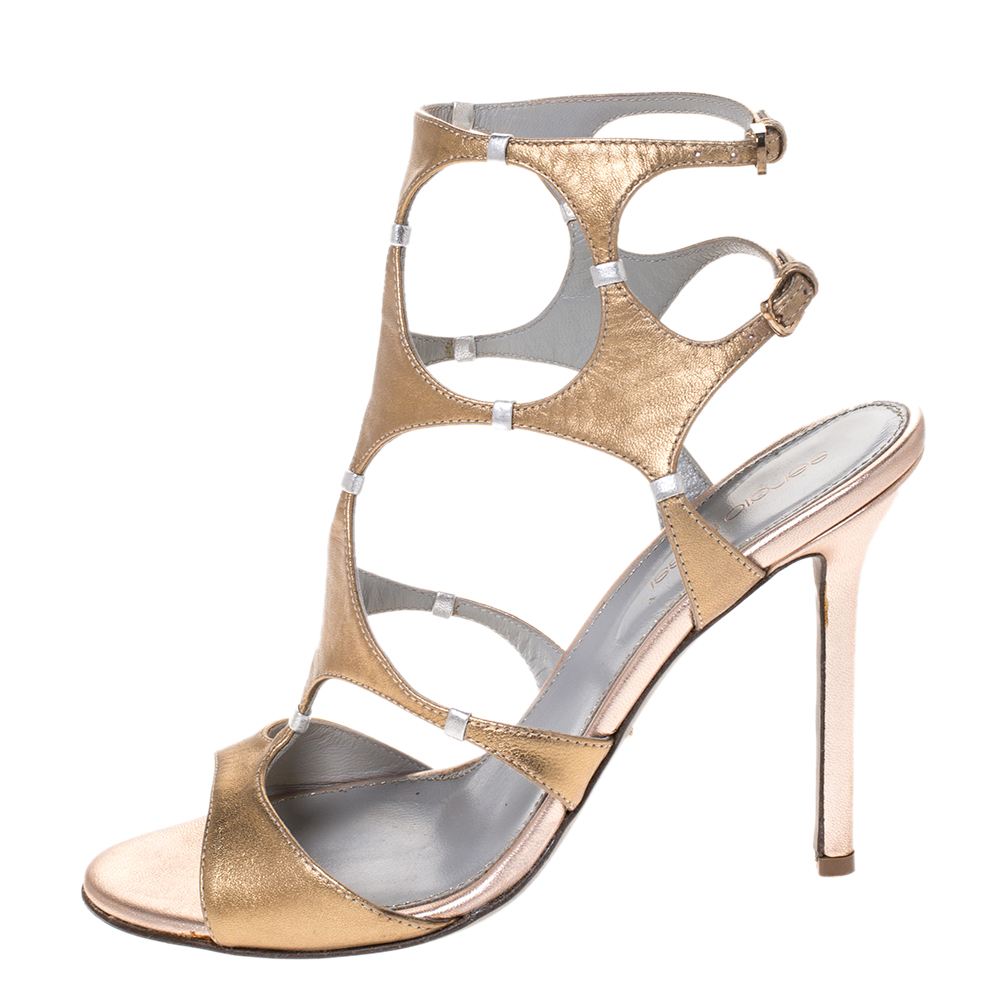 

Sergio Rossi Metallic Gold Leather Ankle Strap Sandals Size