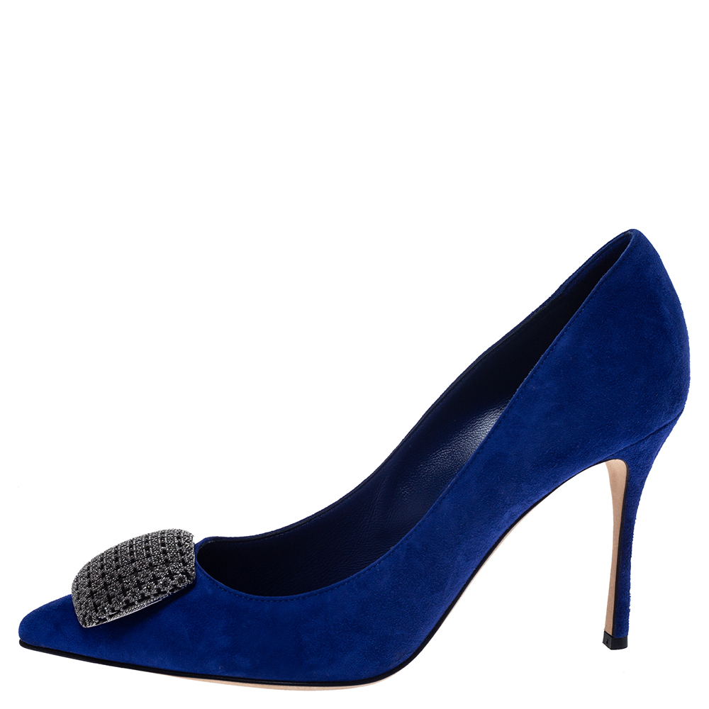 

Sergio Rossi Blue Suede Leather Embellished Pumps Size