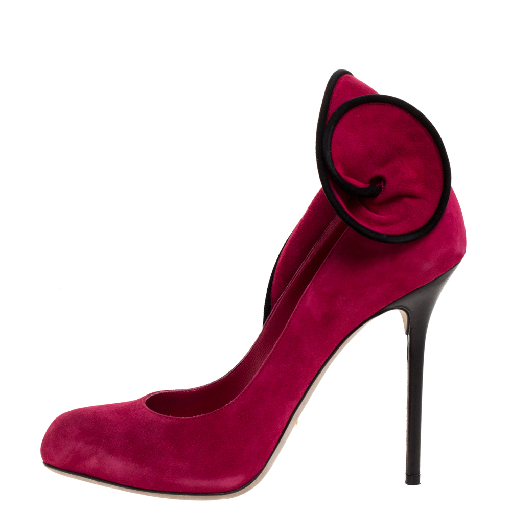 

Sergio Rossi Fuchsia/Black Suede Swirl Detail Round Toe Pumps Size, Pink