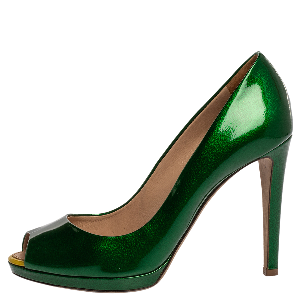 

Sergio Rossi Green Patent Leather Peep Toe Pump Size