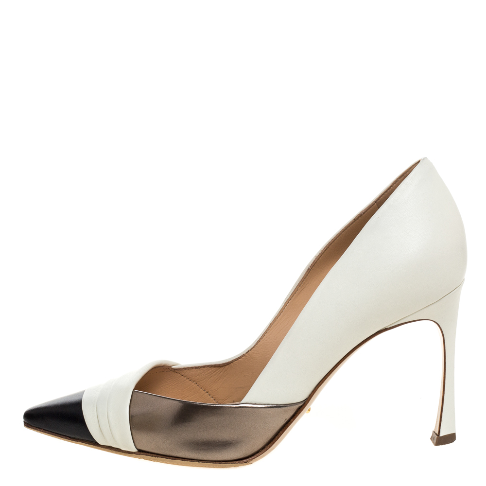 

Sergio Rossi Tri Color Leather Pleated Cap Toe Pumps Size, Multicolor
