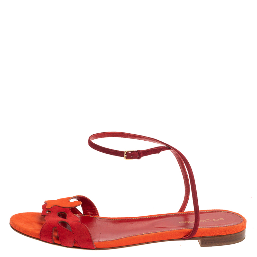 

Sergio Rossi Orange/Red Suede Leather Ankle Wrap Flats Size