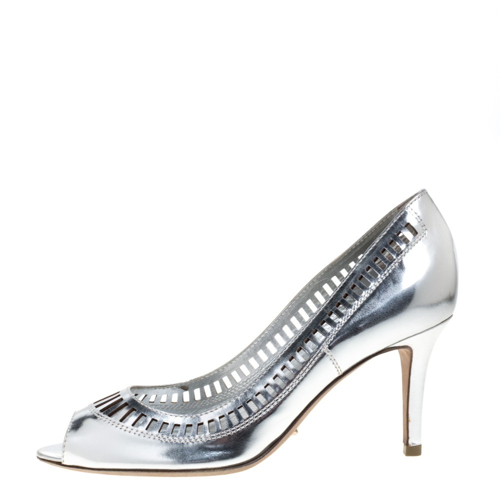 

Sergio Rossi Silver Laser Cut Leather Pumps Size