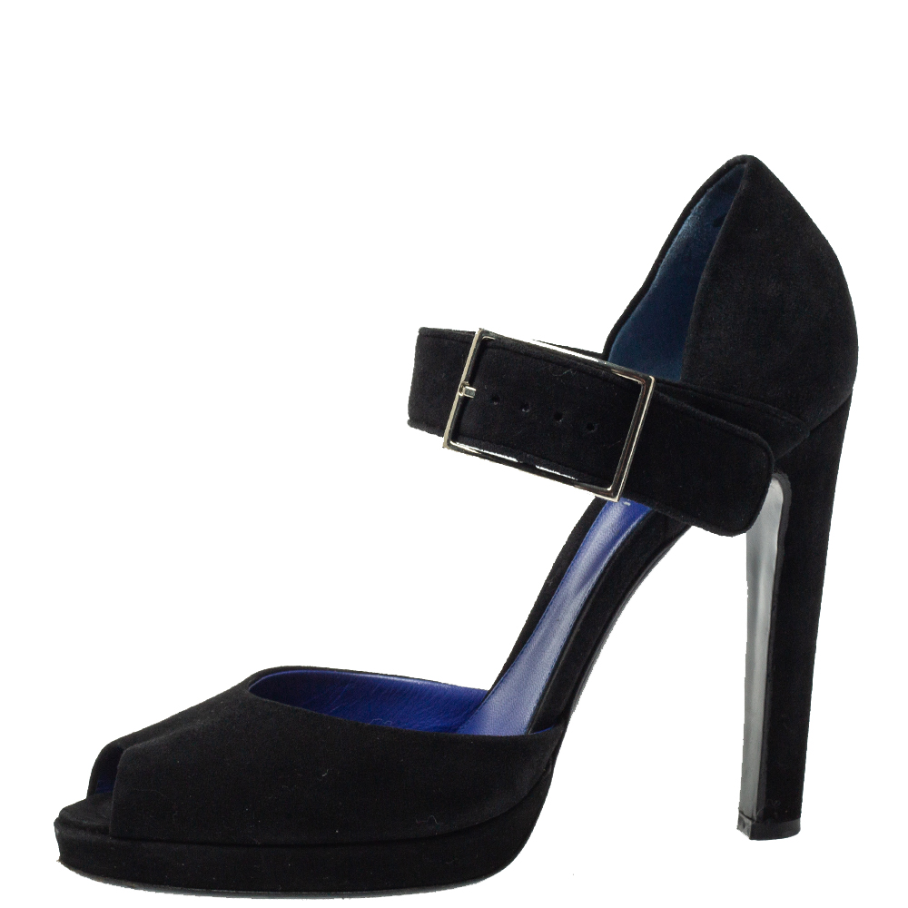 

Sergio Rossi Black Suede D'orsay Ankle Strap Peep Toe Pumps Size