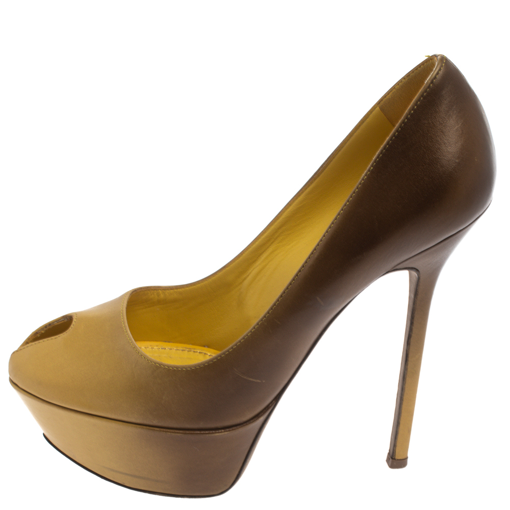 

Sergio Rossi Ombre Leather Peep Toe Platform Pumps Size, Yellow