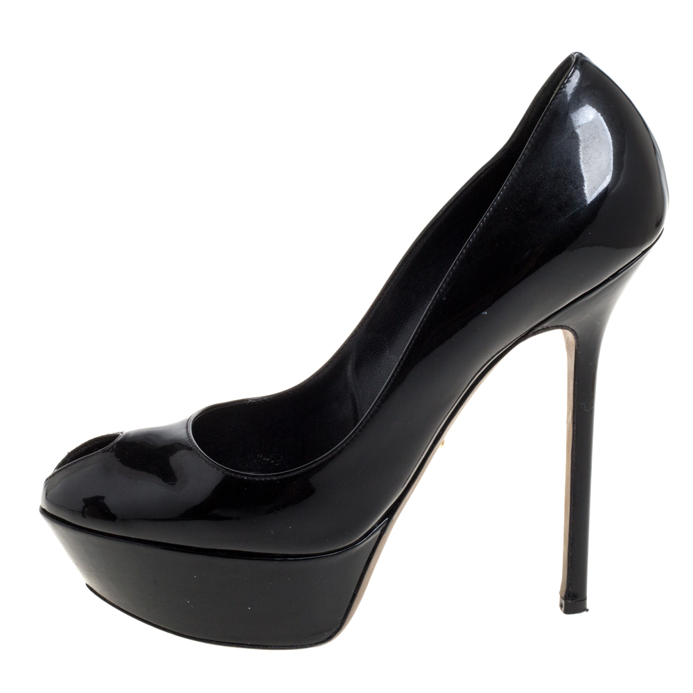 

Sergio Rossi Black Patent Leather Peep Toe Platform Pump Size