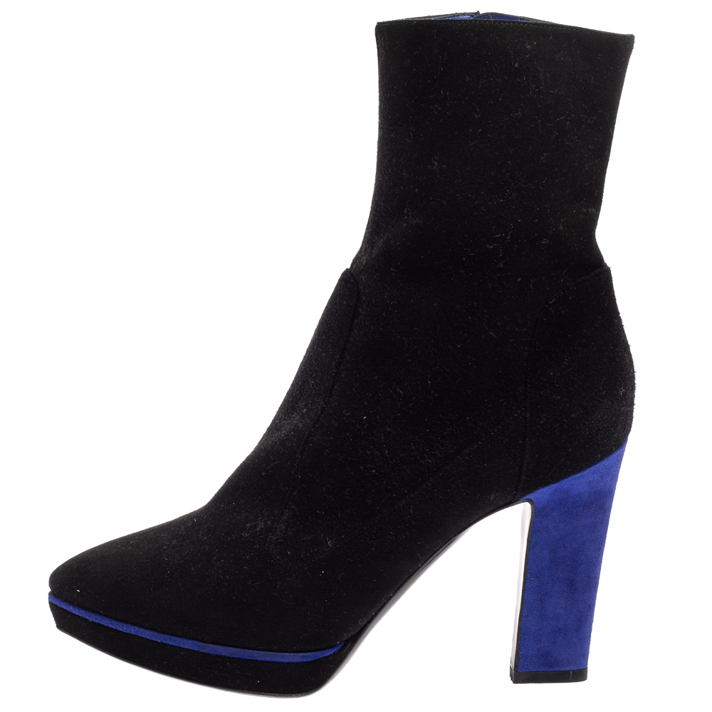 

Sergio Rossi Black/Blue Suede Zipped Ankle Boots Size