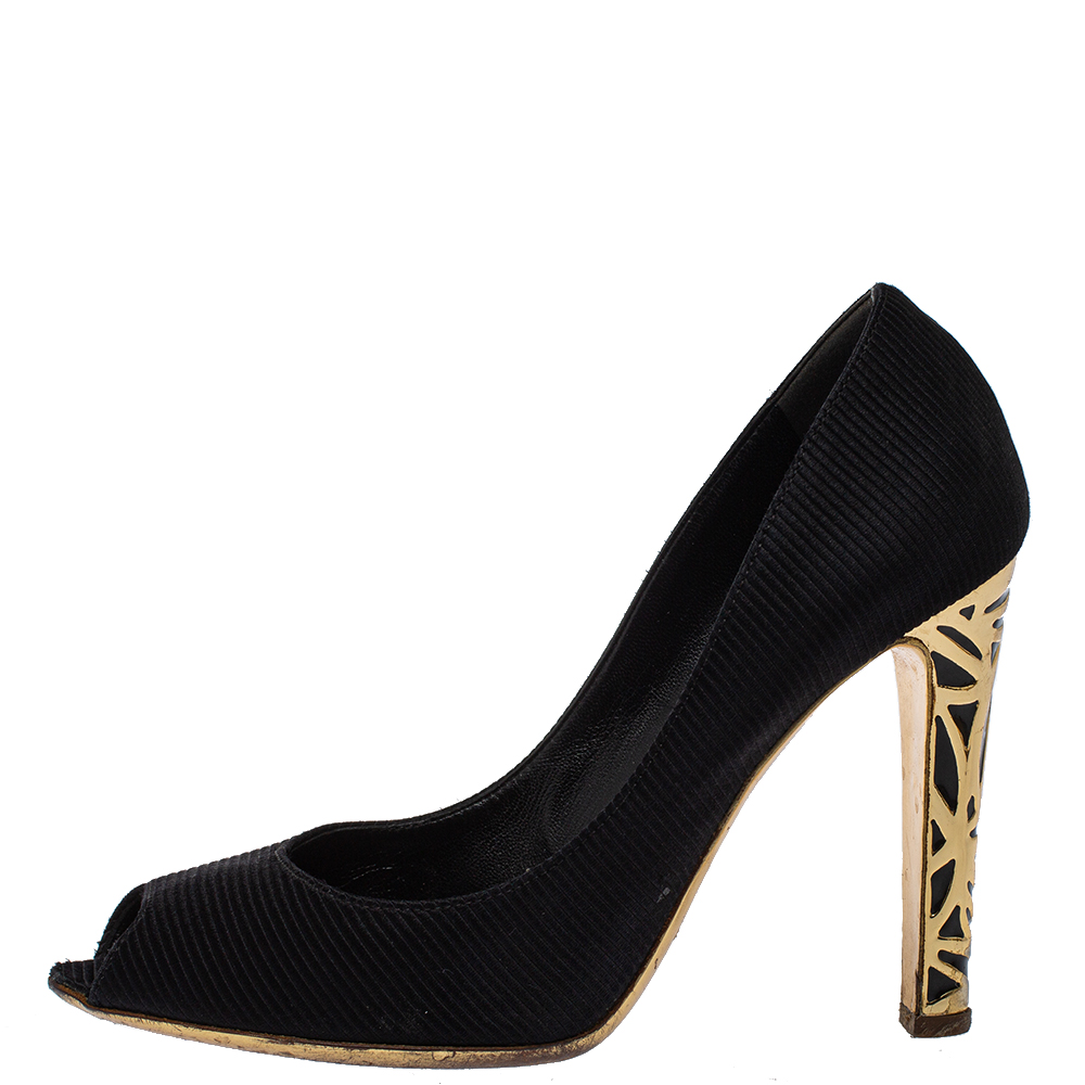 

Sergio Rossi Black Fabric Peep Toe Pumps Size