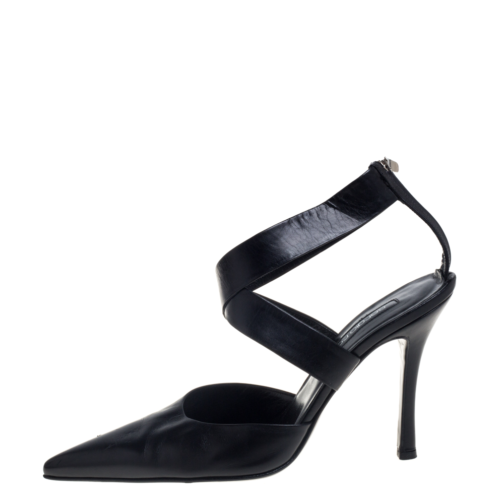 

Sergio Rossi Black Leather Cross Strap Pointed Toe Sandals Size