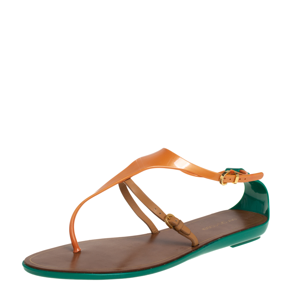 Pre-owned Sergio Rossi Multicolor Rubber And Leather Thong Sandals Size 40