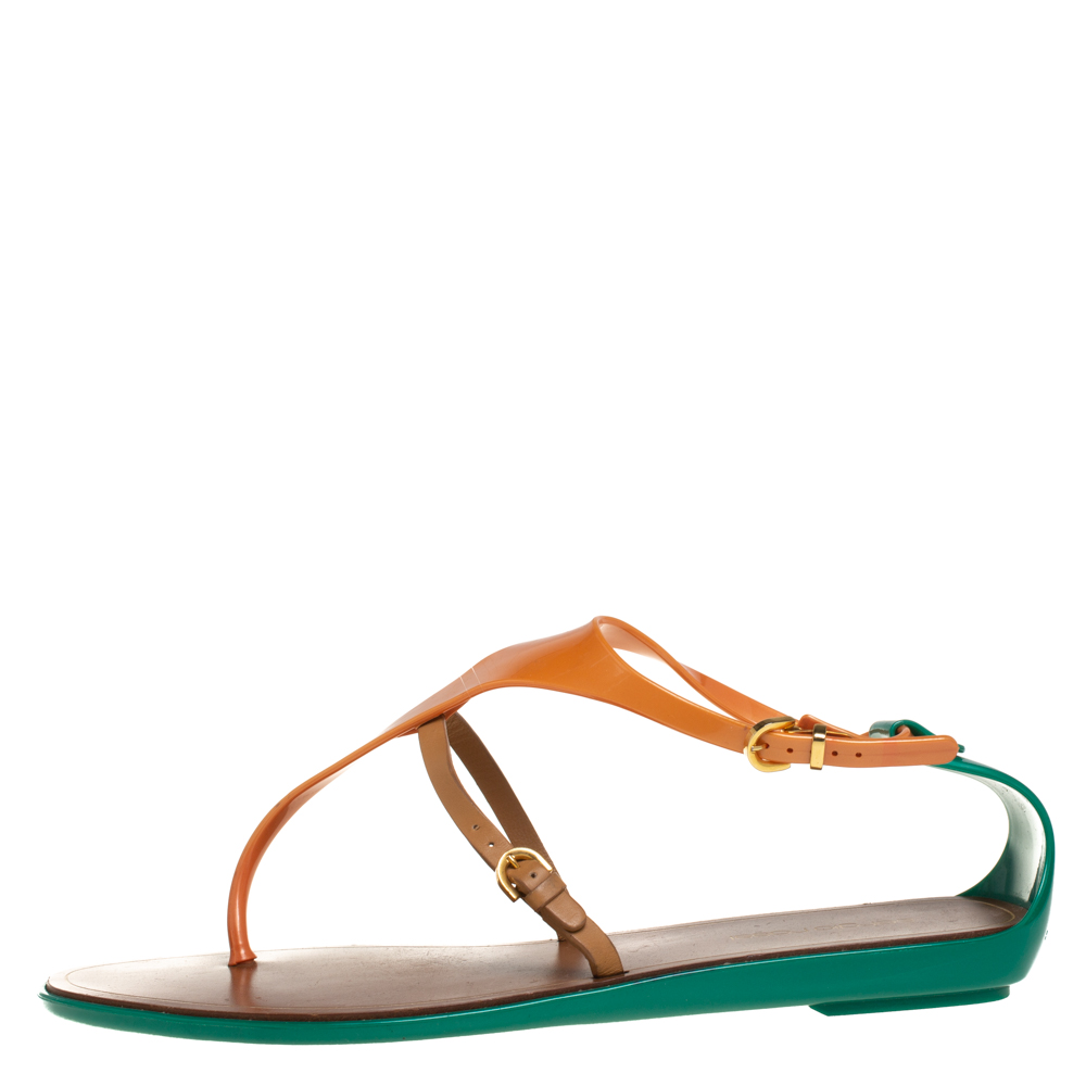 

Sergio Rossi Multicolor Rubber And Leather Thong Sandals Size