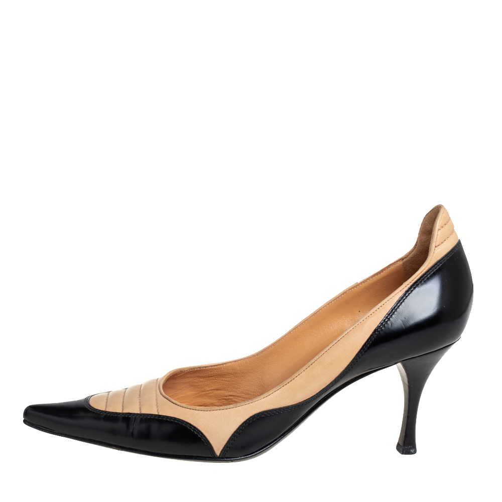

Sergio Rossi Black/Beige Leather Pointed Toe Pumps Size