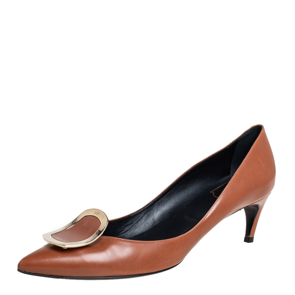 Pre-owned Roger Vivier Tan Leather Pointed Toe Pumps Size 40
