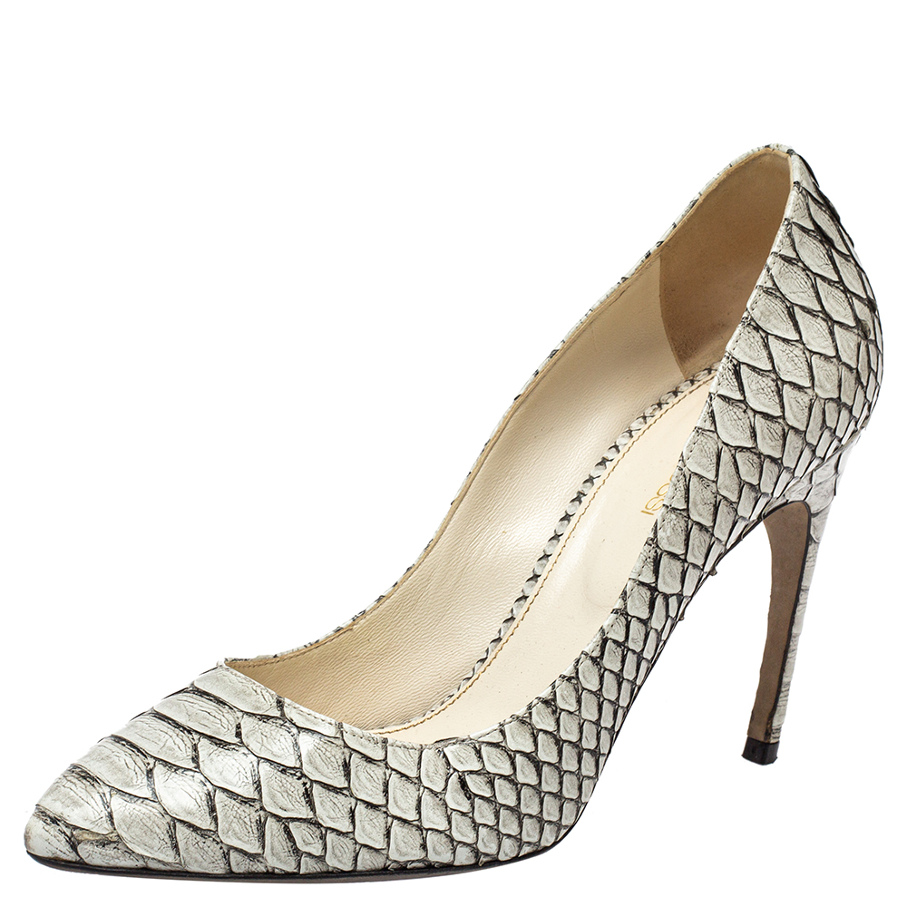 Pre-owned Sergio Rossi White/black Python Pointed Toe Pumps Size 38.5