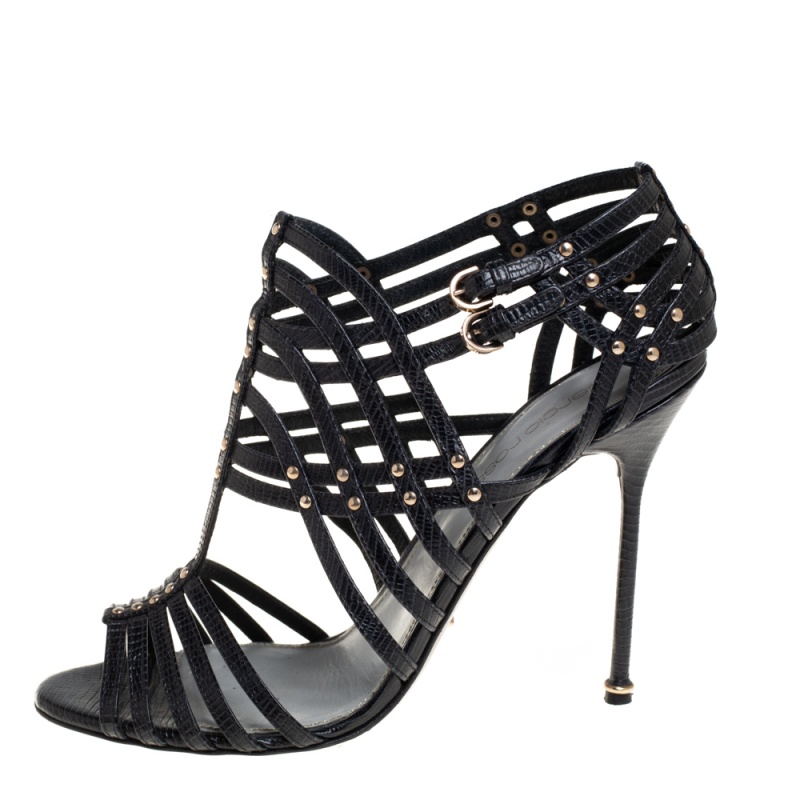 

Sergio Rossi Black Studded Strappy Leather Open Toe Sandals Size