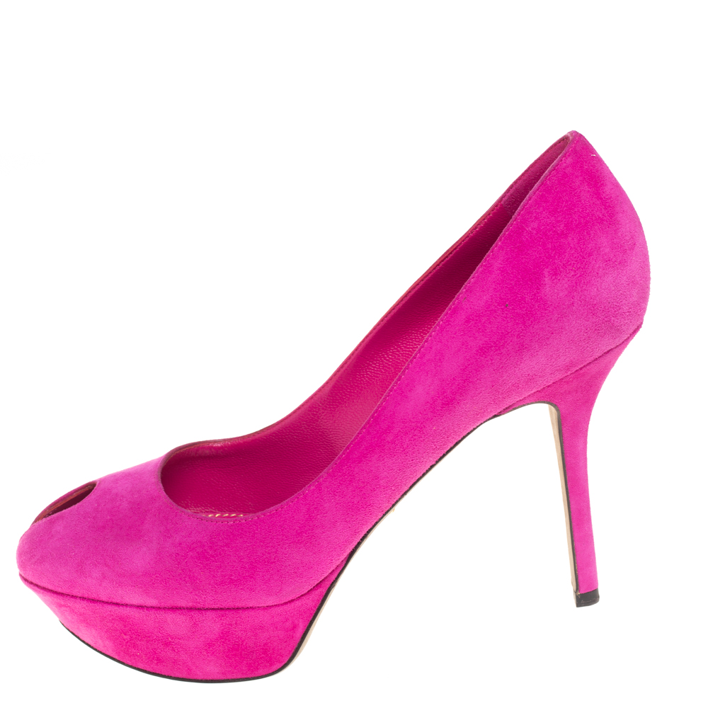 

Sergio Rossi Magenta Suede Peep Toe Platform Pumps Size, Pink