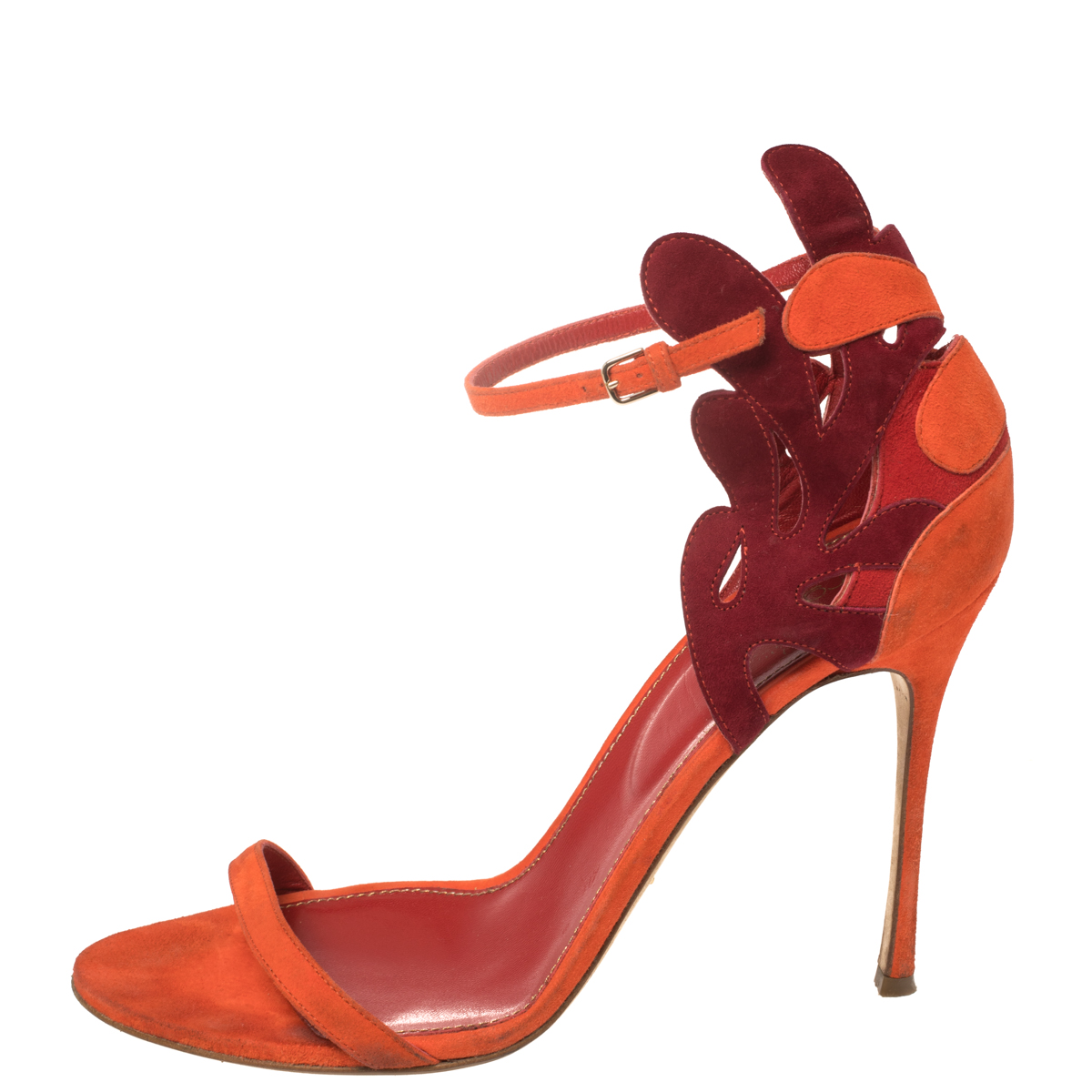 

Sergio Rossi Orange/Maroon Suede Matisse Ankle Strap Sandals Size