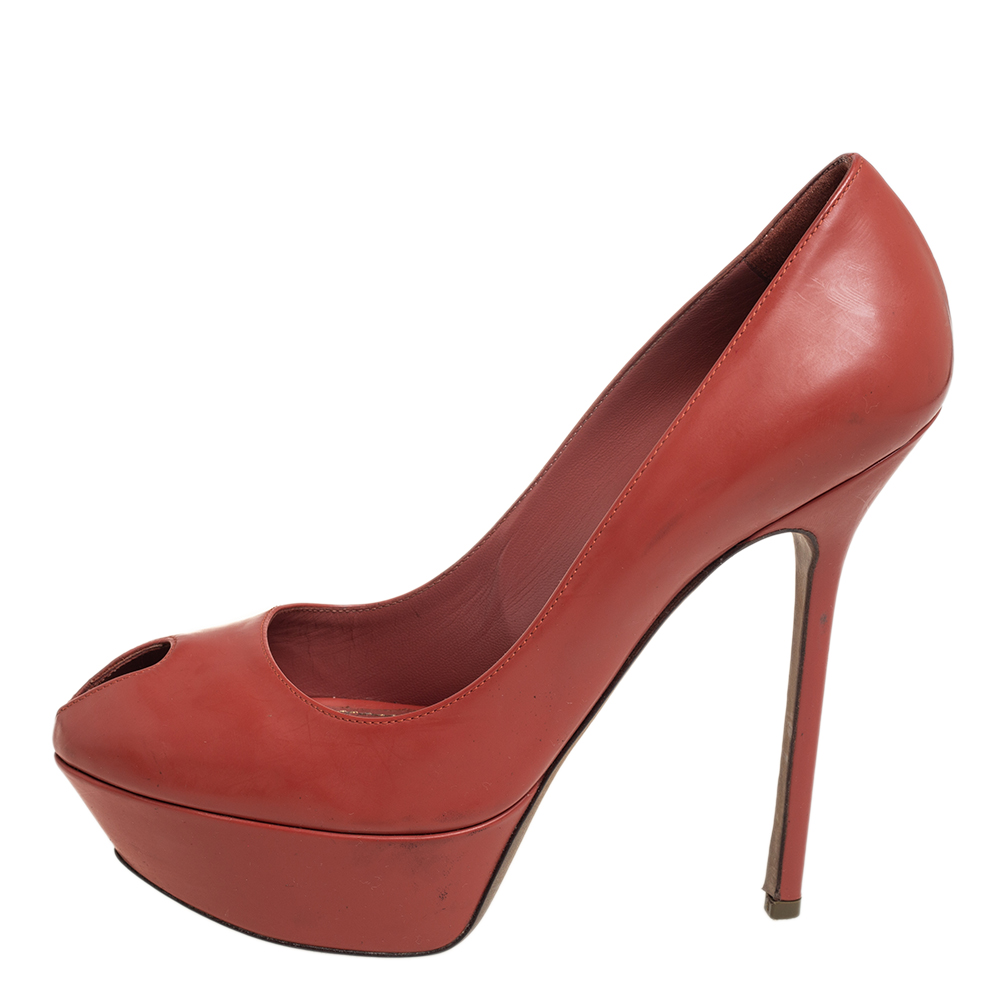

Sergio Rossi Brown Leather Peep Toe Platform Pumps Size