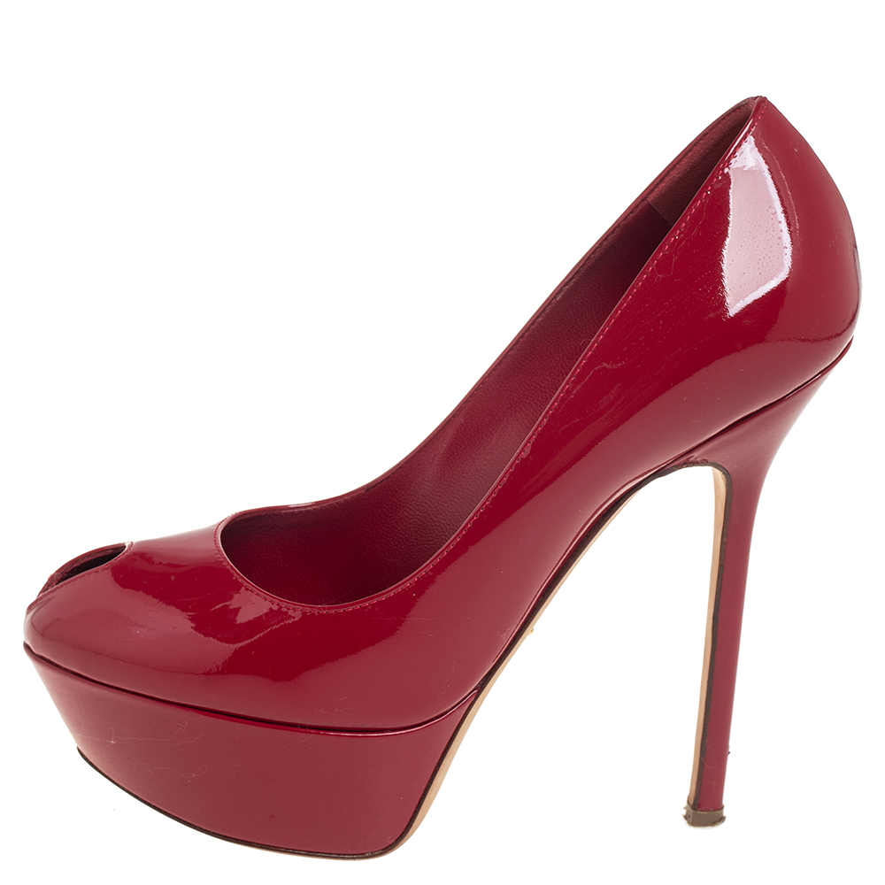 

Sergio Rossi Red Patent Leather Peep Toe Platform Pump Size