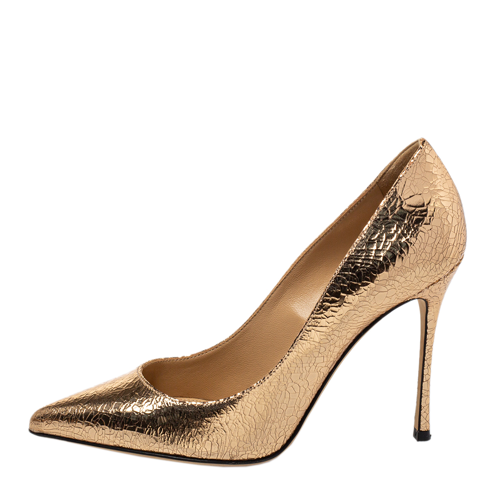 

Sergio Rossi Metallic Bronze Texture Leather Pointed Toe Pumps Size