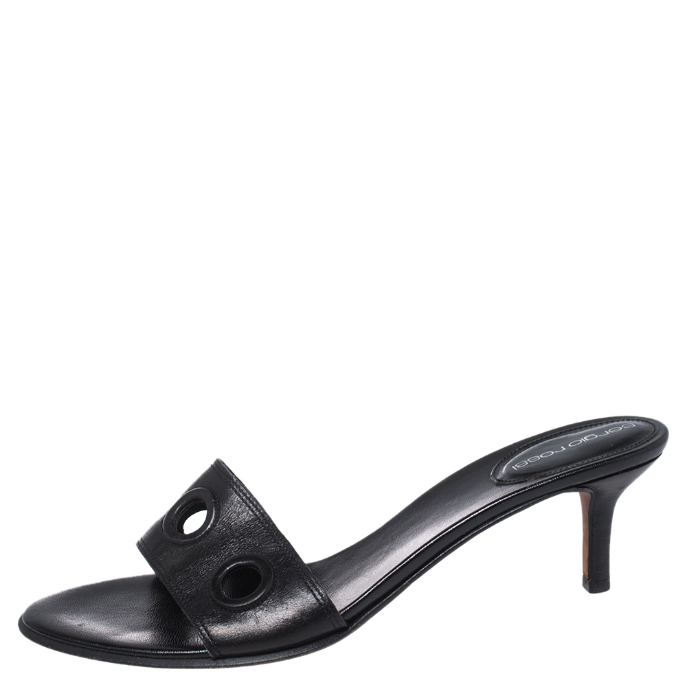 

Sergio Rossi Black Leather Slide Sandals