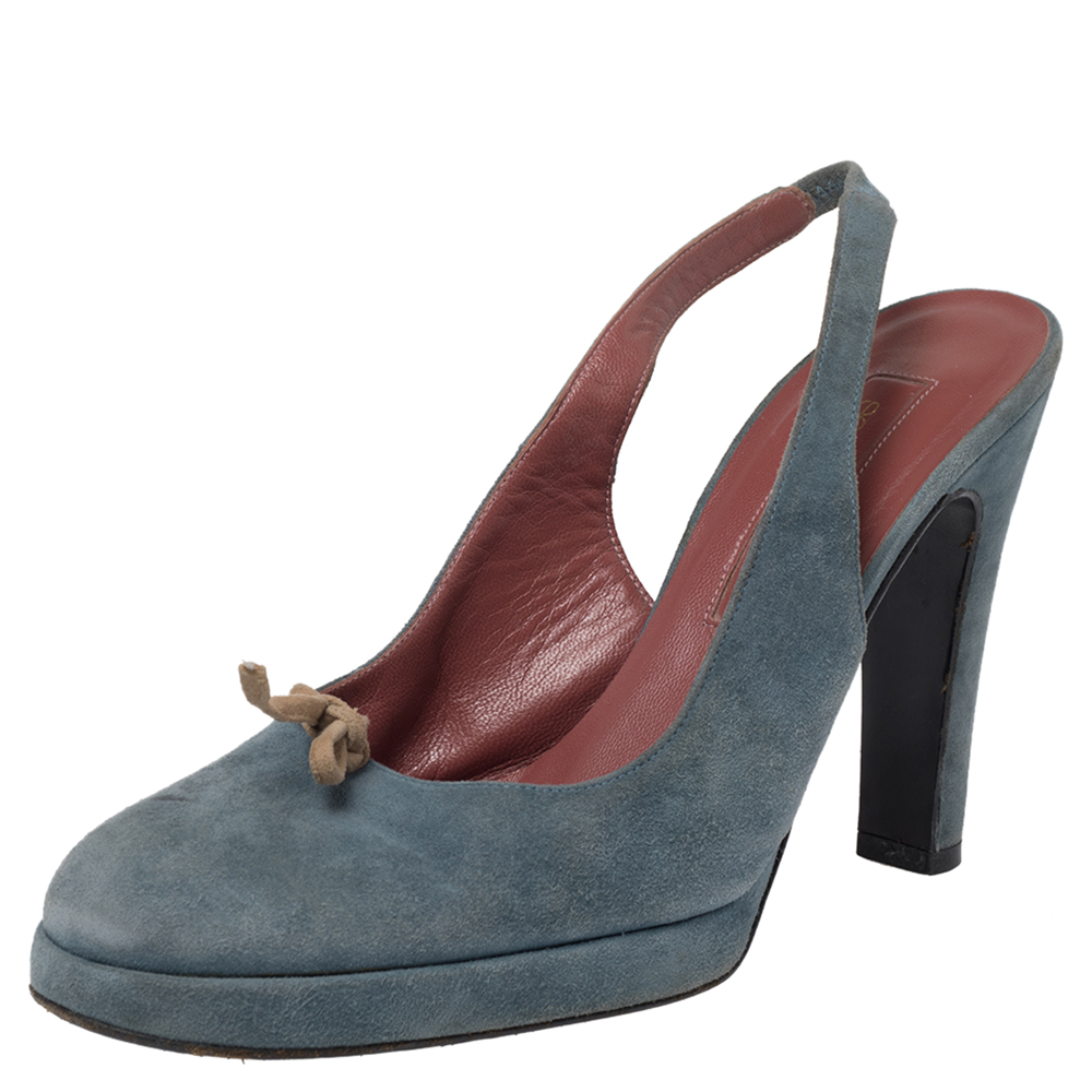 

Sergio Rossi Blue Suede Slingback Sandals Size