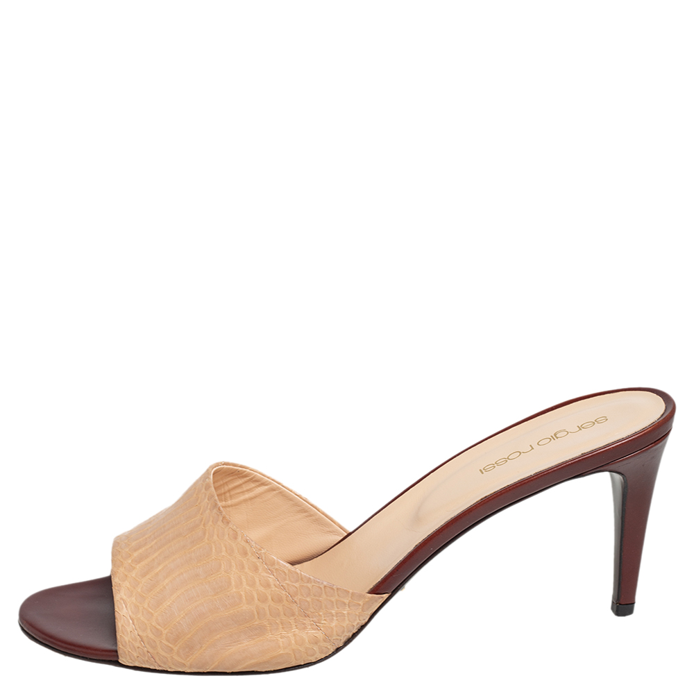 

Sergio Rossi Beige/Brown Python Leather Sandals Size