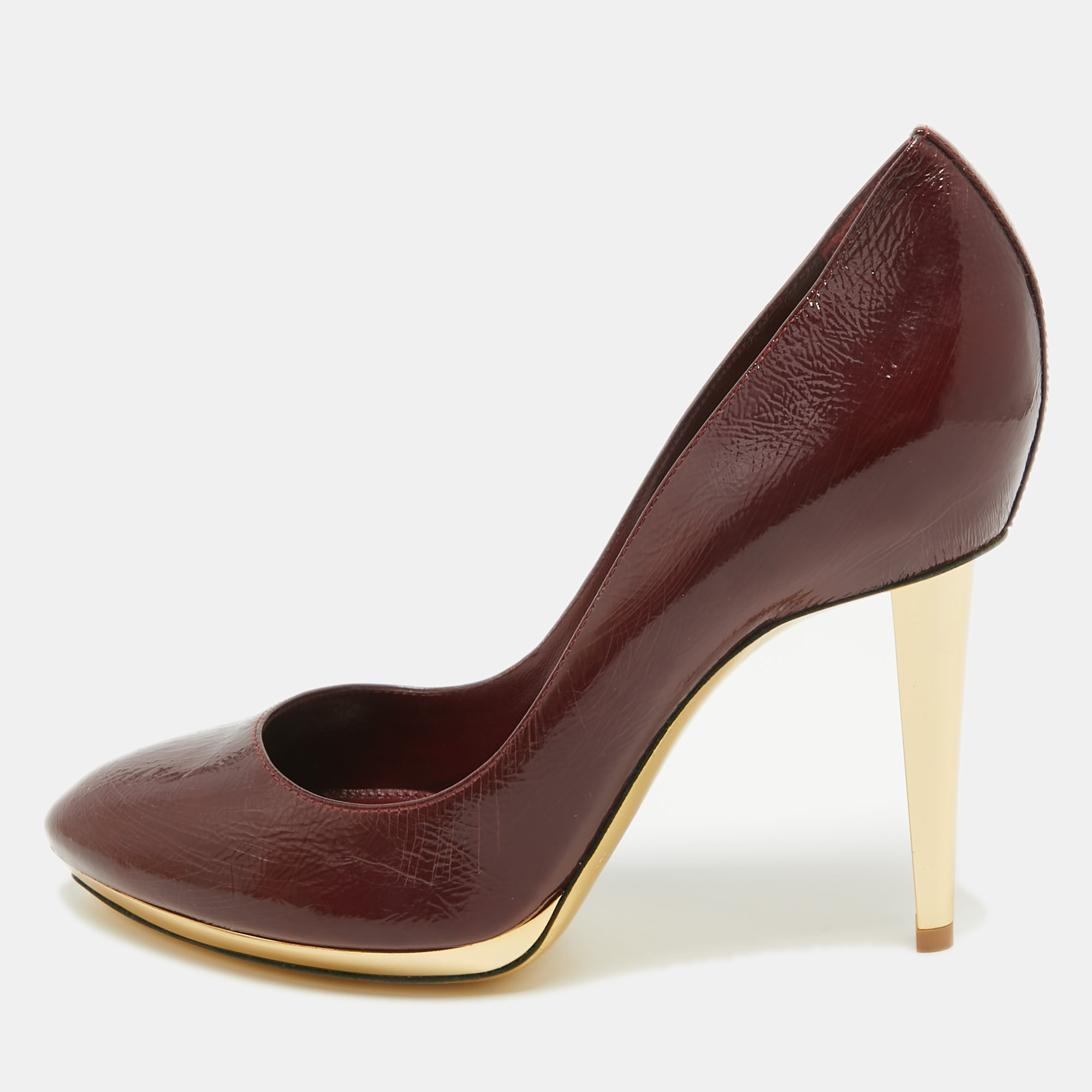 Pre-owned Sergio Rossi Burgundy Patent Leather Pointed Toe Pumps Size 40.5