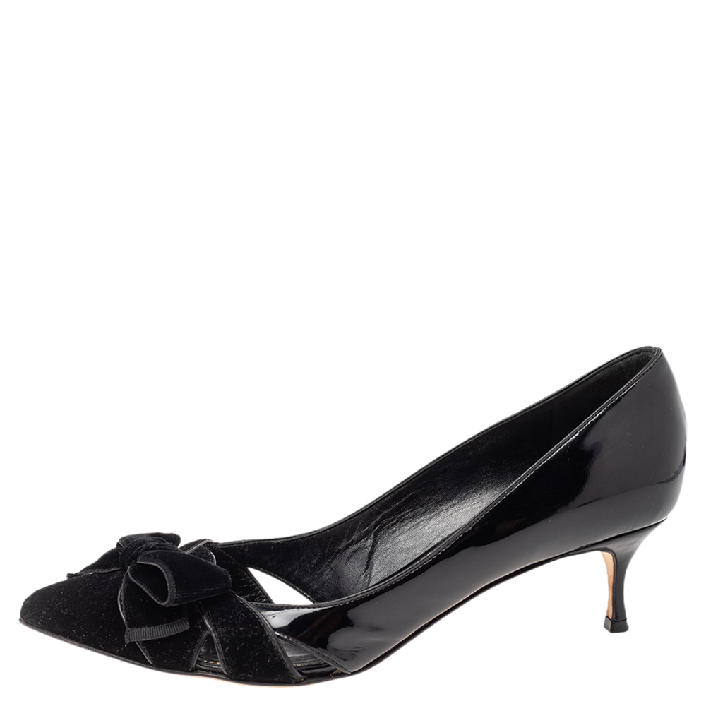 

Sergio Rossi Black Velvet And Patent Leather Bow Pumps Size