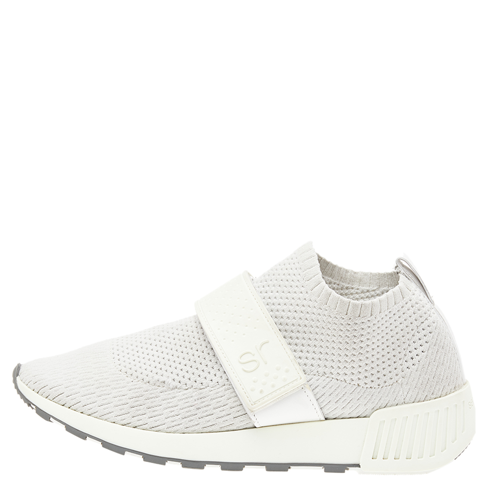 

Sergio Rossi White Stretch Knit Slip On Sneakers Size
