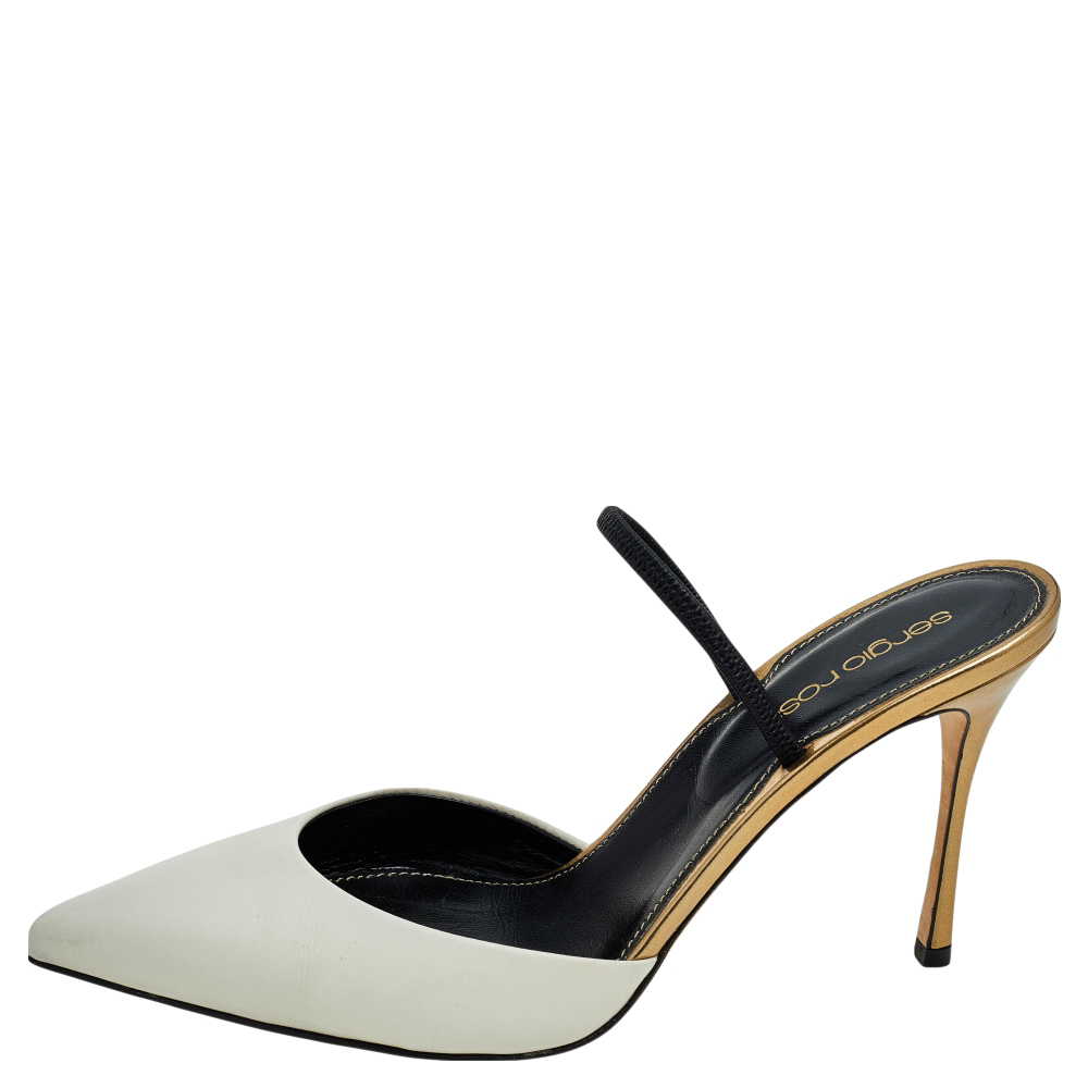 

Sergio Rossi White Leather Pointed Toe Slingback Sandals Size
