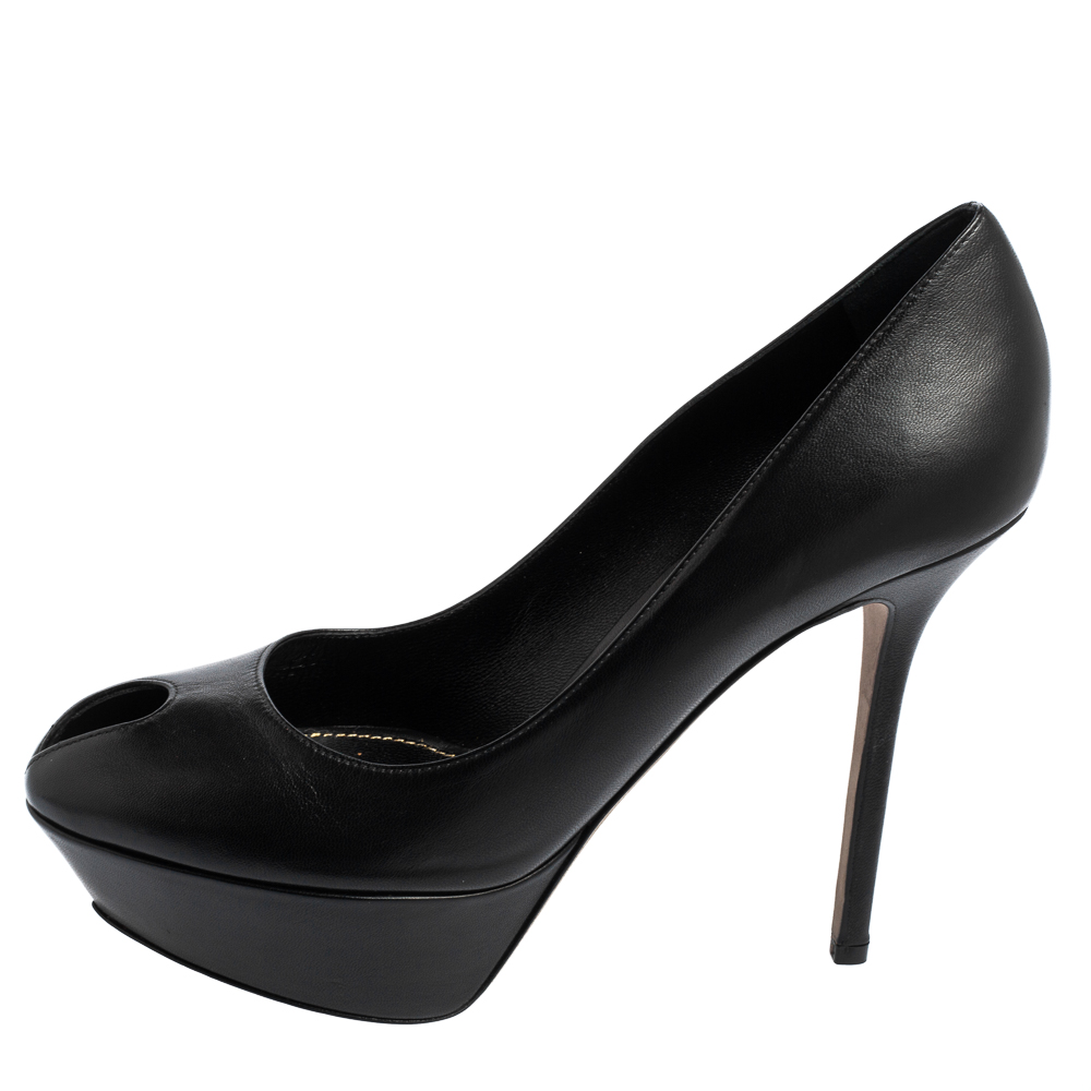 

Sergio Rossi Black Leather Peep Toe Platform Pump Size