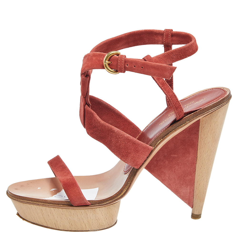 

Sergio Rossi Berry Red Suede Ankle-Strap Platform Sandals Size