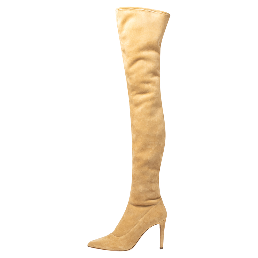 

Sergio Rossi Light Brown Suede Knee High Boots Size