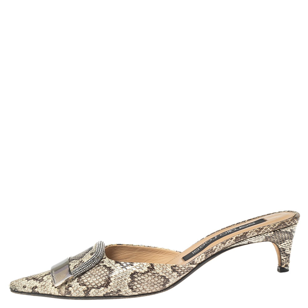 

Sergio Rossi Beige/Brown Python Leather SR1 Mules Size