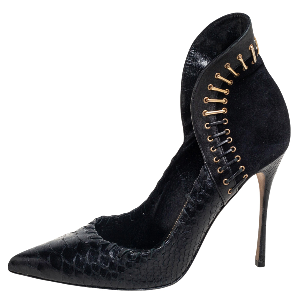

Sergio Rossi Black Suede And Python Leather Pointed Toe Pumps Size
