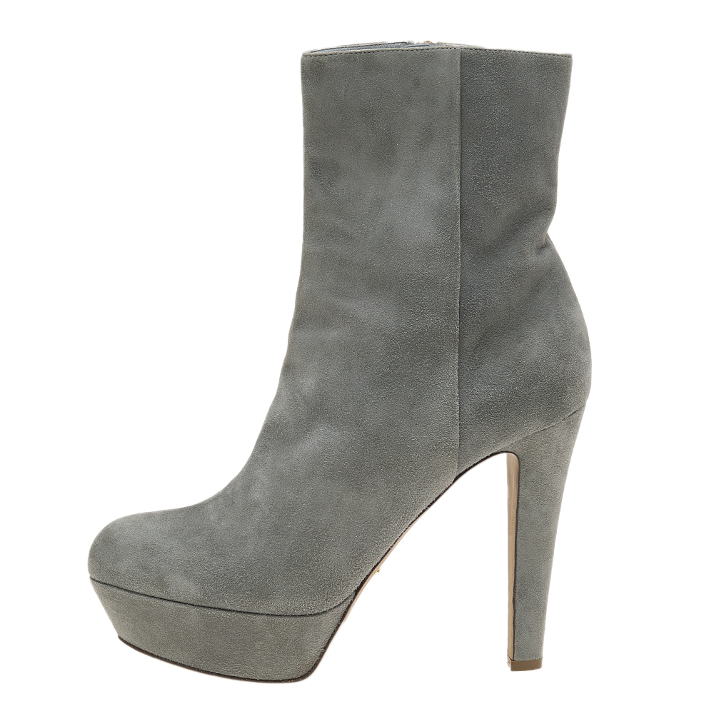 

Sergio Rossi Grey Suede Zipped Mid Calf Platform Boots Size